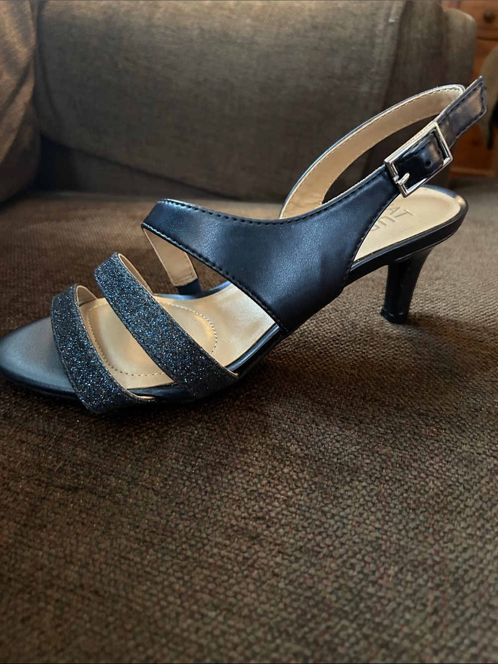 Naturalizer Navy Glitter Strap Slingback Heels